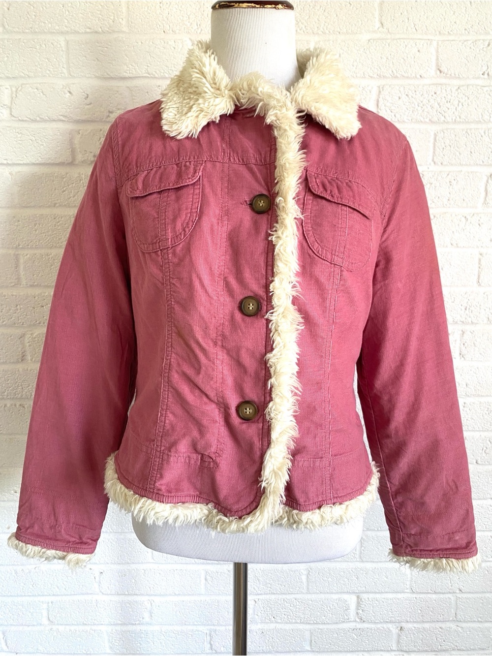 Style & Co Y2K Pink Faux-Fur Trim Jacket Small Indie Sleaze Gilmore Girls Autumn